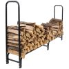 Indoor/Outdoor 8-ft. Black Metal Firewood Rack with Cover