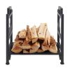 1.5 Ft. Black Metal Firewood Log Rack with Deer Pattern