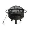 Portable Patio Screened Wood Burning Fire Pit Cooking Grill with Poker