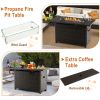 52 Inches Outdoor Wicker Gas Fire Pit Propane Fire Table with Cover