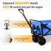 Collapsible Heavy Duty Beach Wagon Cart Outdoor Folding Utility Camping Garden Beach Cart with Universal Wheels Adjustable Handle Shopping (Blue)