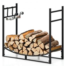 33 Inch Firewood Rack with Removable Kindling Holder Steel Fireplace Wood (Color: Black)