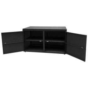 88 Gallon Garden Patio Rattan Storage Container Box (Color: Black)