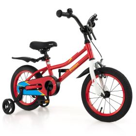 14 Inch Kids Bike with 2 Training Wheels for 3-5 Years Old (Color: Red)